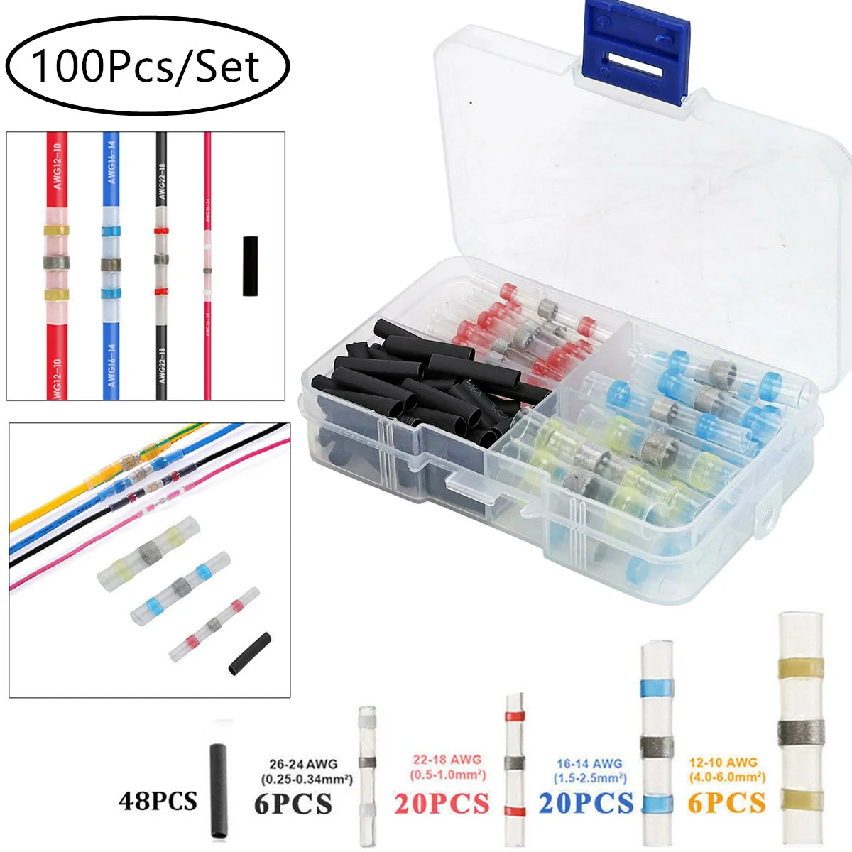 50-1000PCS Solder Seal Quick Wire Connectors Heat Shrink Butt Electrical Waterproof Kit Sleeve Connect Insulated Shrinkable Tube