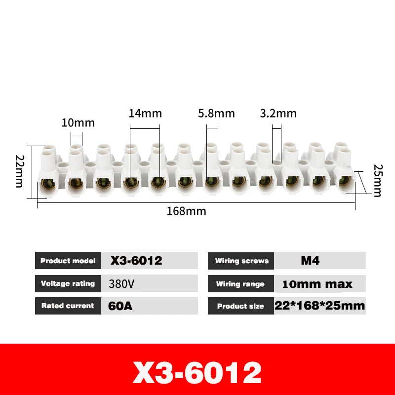 10Pcs 12 Position Electrical Wire Connector Retardant X3-1012 20A 30A Terminal Blocks Barrier Terminal Strip Plastic Terminal