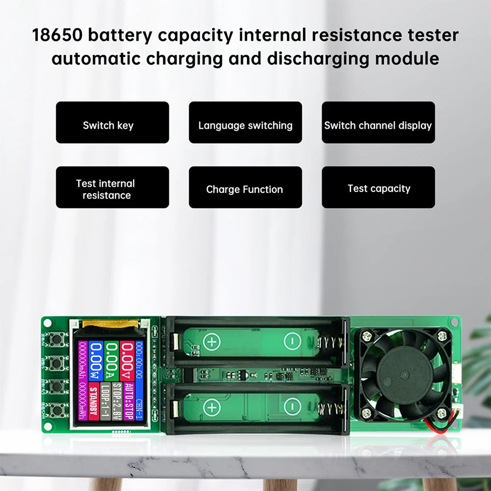 2 Channel 18650 Battery Capacity Internal Resistance Tester Automatic Charge Discharge Electronic Load Module TYPEC Power Supply