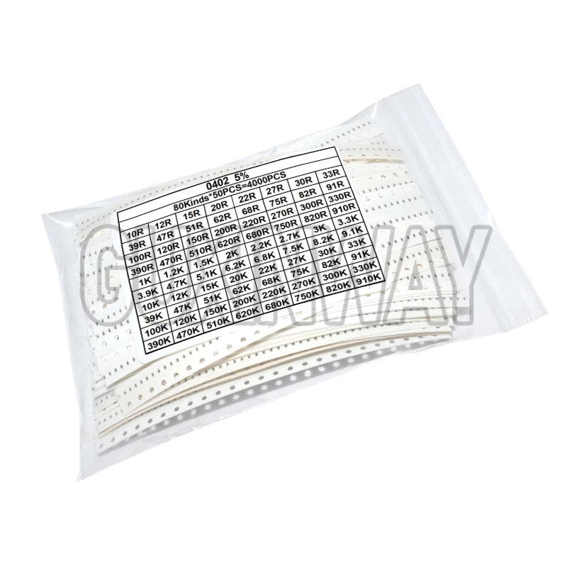 4000pcs 0402 SMD Resistor Kit Assorted Kit 10ohm-1M ohm 5% 80valuesX 50pcs=4000pcs Sample Kit