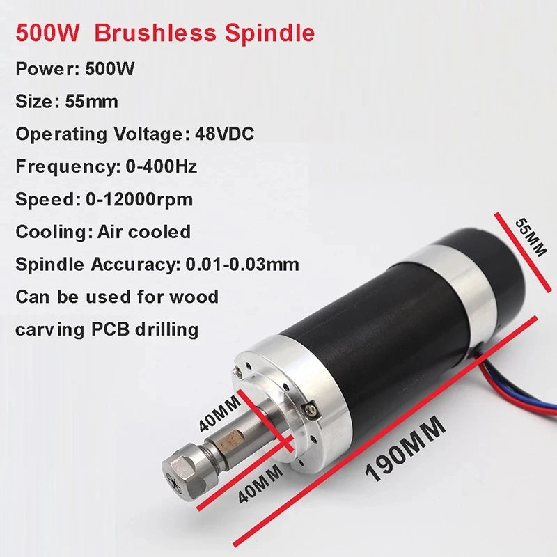 Brushless spindle 48V 500w ER11 Brushless DC Spindle Motor Driver Built in HALL sensor With 55MM Clamp Bracket