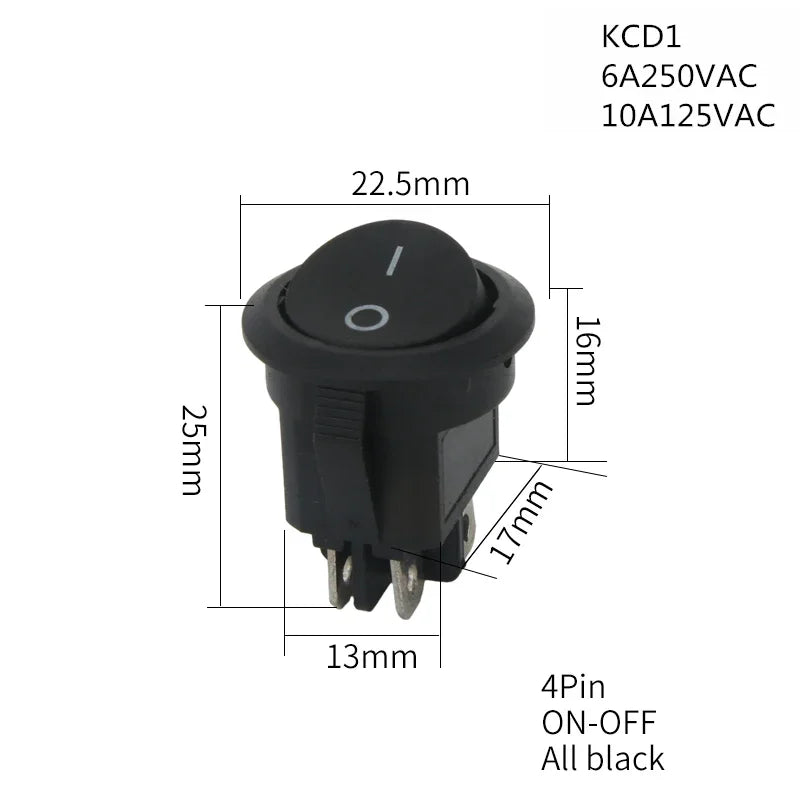 1PCS ON/OFF Round Rocker Switch LED illuminated Car 12V 24V / 6A 250V / 10A 125V 2/3/4PIN Switch 20MM