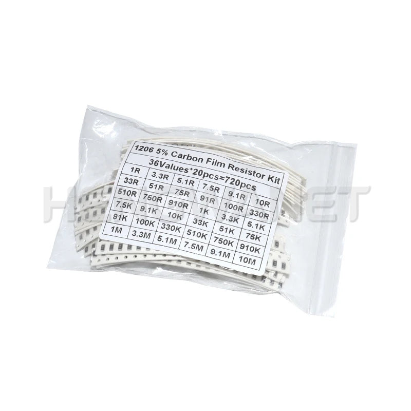 720pcs 0603 0805 1206 SMD Resistor Kit 1R-100M 10K 100K 1K 1R 100R 220R 5% Electronic Set