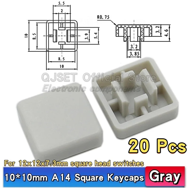 20 Pcs Tactile Pushbutton Switch 12*12*7.3MM Micro Switch Pushbutton A14 A24 Pushbutton Cover 12x12x7.3MM Square Head Pushbutton