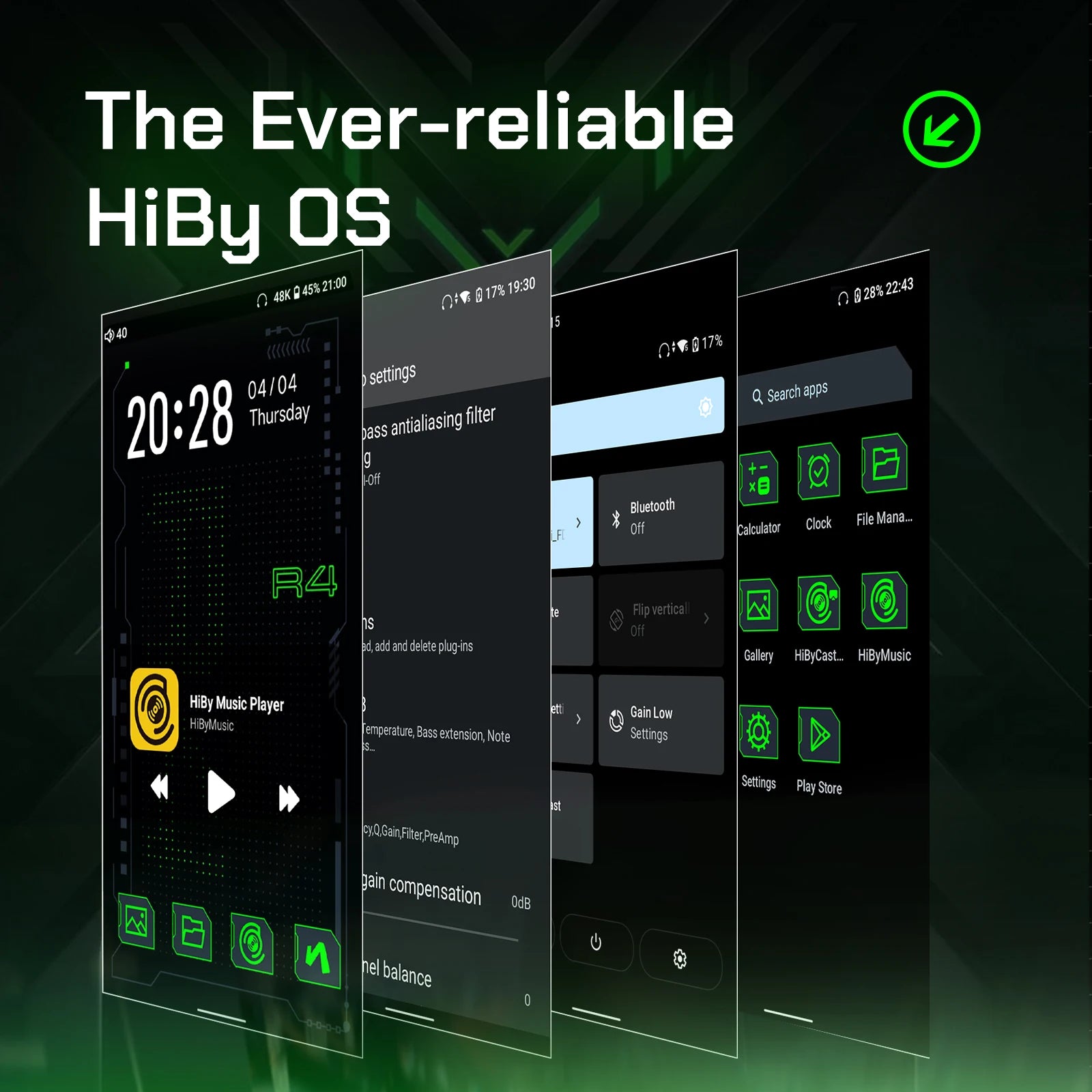 HiBy R4 ES9018Q2M*4 Android12 HiFi Music Player MP3 Audio Bluetooth WiFi DSD256 MQA 16x USB DAC Headphone AMP 11hr 4.7'' OPA1652