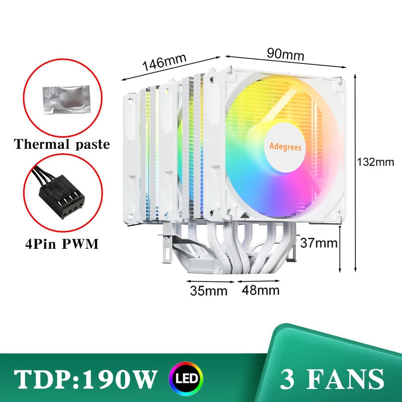 6 Heat Pipes CPU Air Cooler 4Pin PWM PC Procesor Tower Cooler for Intel LGA 1700 1200 1150 1151 1155 2011 X79 X99 1366 AM5 AM4