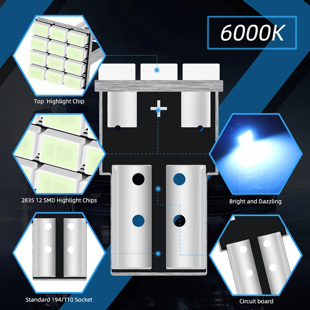 4pcs T10 W5W 194 LED CANBUS Bulb 2835 12smd 12V Car Interior Reading Lamp Clearance Lights License Plate Bulbs Dome Signal