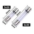 10pcs 5x20mm 6x30mmGlass Fuse Fast Fuse 250V 0.1A 0.2A 0.5A 1A 2A 3A 3.15A 4A 5A 6A 7A 8A10A 12A 15A 20A30A Quick Blow 5*20 6*30