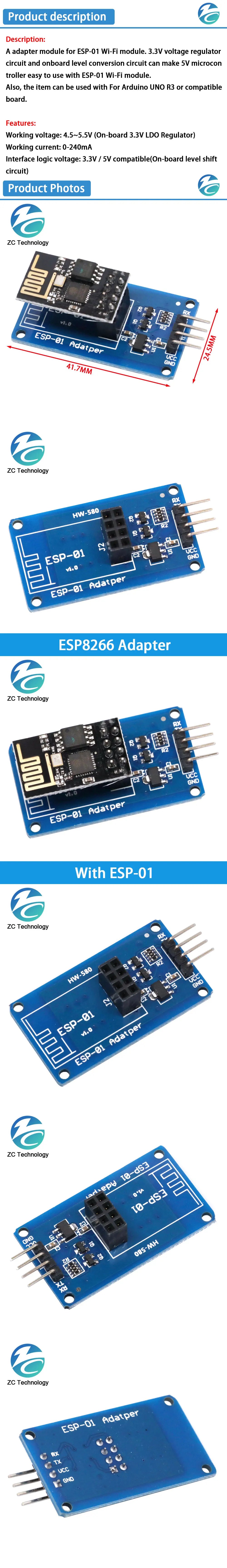 ESP8266 ESP-01 Serial WiFi Wireless Adapter Module 3.3V 5V Esp01 Breakout PCB Adapters Compatible For Arduino