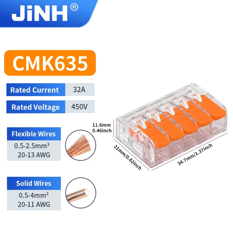 10/20/30/50Pcs Orange Electrical Splicing Compact Quick Lever Wire Connector Lighting Terminal Blocks Wide Capacity 0.2-4mm²
