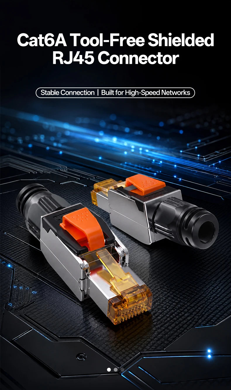 BYXGD CAT6A Tool‑Free Shielded RJ45 Connector 10Gbps 500MHz Reusable STP Ethernet Plug No Crimp Tool for 22‑26AWG Network Cable