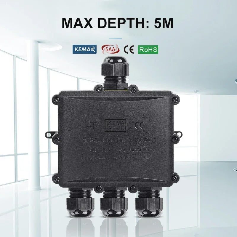 4Way 1In3Out IP68 Waterproof 4-14mm Solar Power Cord Exte LED Pool Lamp Outdoor Street Underground Light Wire Cable Junction Box