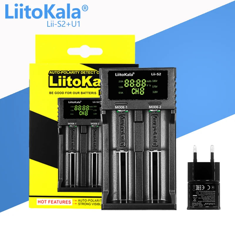 LiitoKala Lii-S2 Multi-Compatible Charger - Supports AA, AAA, 18650, 26650 Lithium Ion Batteries