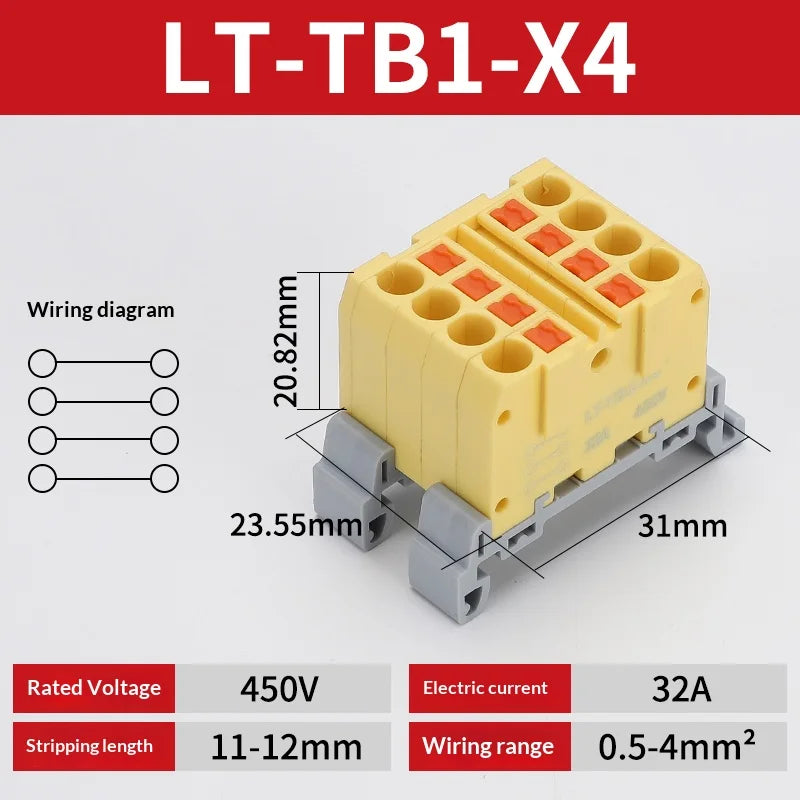 Push-in Terminal Block Multiple In Out Terminal Quick Connection of Wires Din Rail Wire Connector Universal Junction Box TB1-X6D