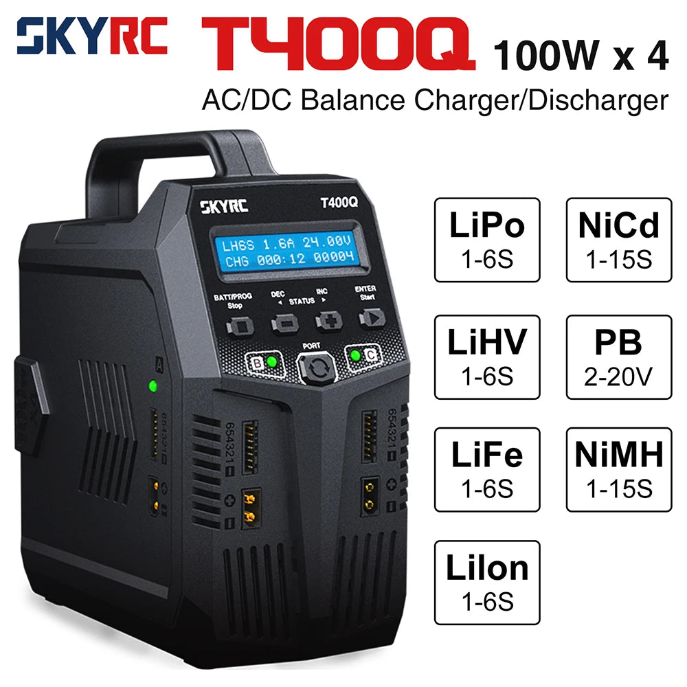 SKYRC T100 AC Lipo Battery Balance Charger Dual 5A 2X50W for 2-4S NiMH / NiCd / LiPo / LiFe / Lilon / LiHV  RC Car Charger