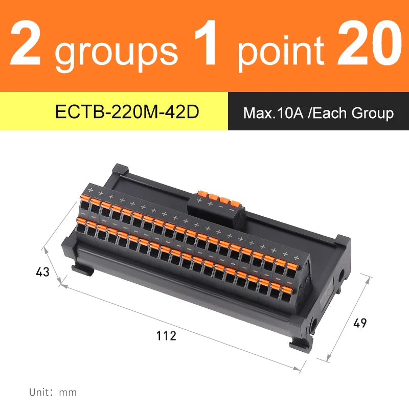 ENMG Spring Terminals Save Wiring Split Terminal Block ECTB 10A Power Splitter PLC Terminal Block One to One 10~64