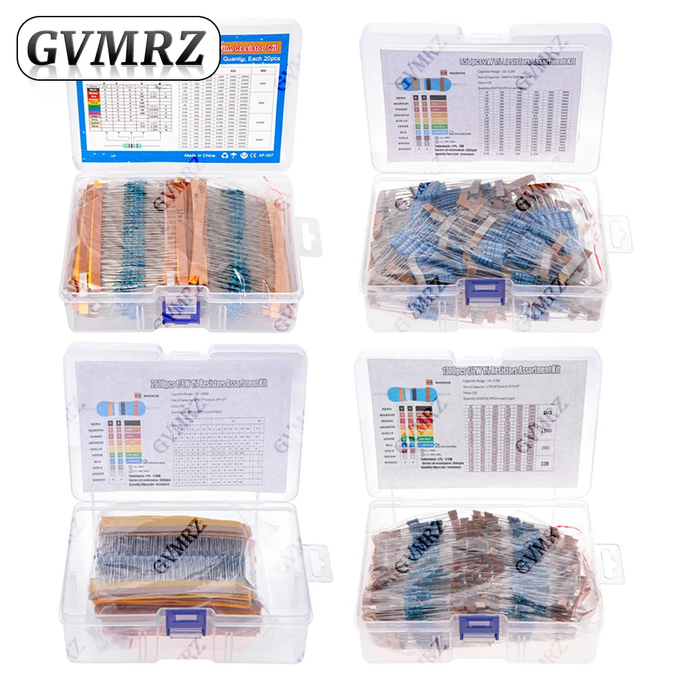 1/4W 1/8W 1/2W 1W 2W Metal Film Resistor Kit 130 Values 0.125W 0.25W 0.5W 1% Resistance Assortment Assorted Set Box 0.1667W