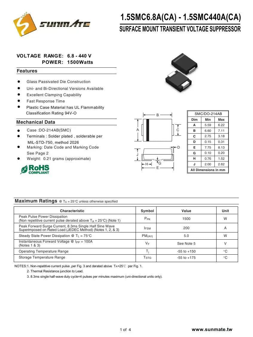 50PCS 1.5SMC27A 1.5SMC27CA 1.5SMC30A 1.5SMC30CA 1.5SMC33A 1.5SMC33CA DO-214AB(SMC) TVS transient suppression diode