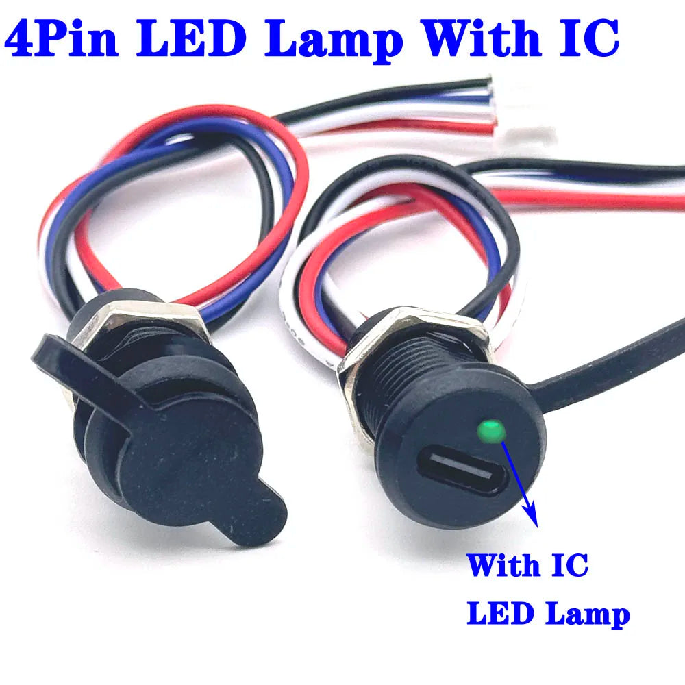4Pin LED Lamp With IC USB C High Current Charging Socket With Nut Snap Lock Plate TYPE-C Female Waterproof Female Connector Jack