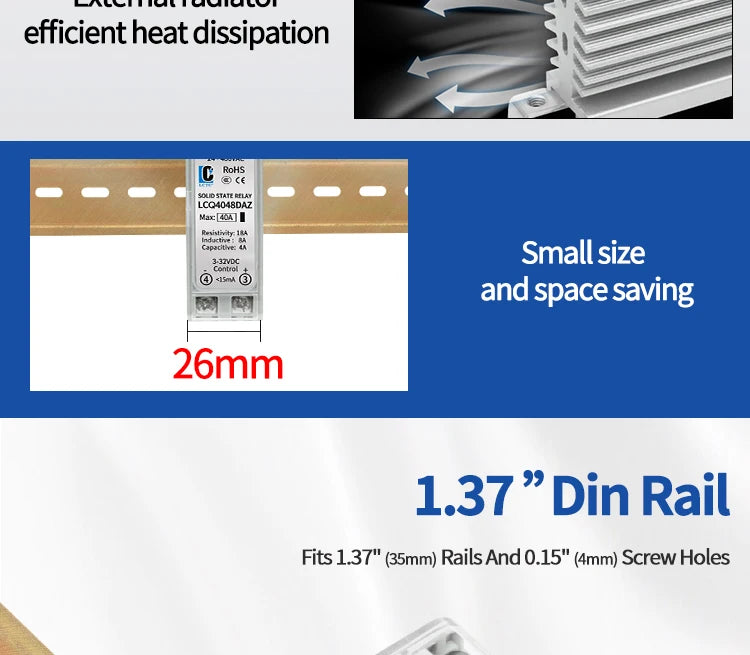 LCTC Solid State Relay DIN Rail Slim SSR 10/15/25/40A 0-10V 0-5V 4-20mA Voltage Regulator Relay With Heat Sink DC-AC DC-DC AC-AC