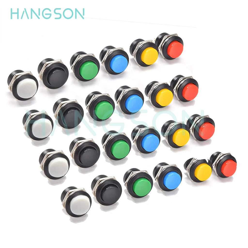 6Pcs R13-507 Momentary Push Button 2 Pin Self-Resetting Mini No Lock Round SPST 1NO Switch 3A 250V AC/6A 125V AC Button Assorted