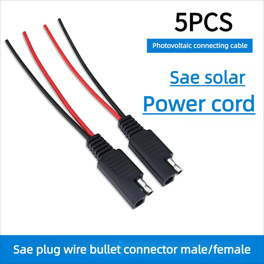 5PCS SAE Single-ended Cable Power Extension Connector Plug Cable Solar Panel Battery Adapter Quick Connect