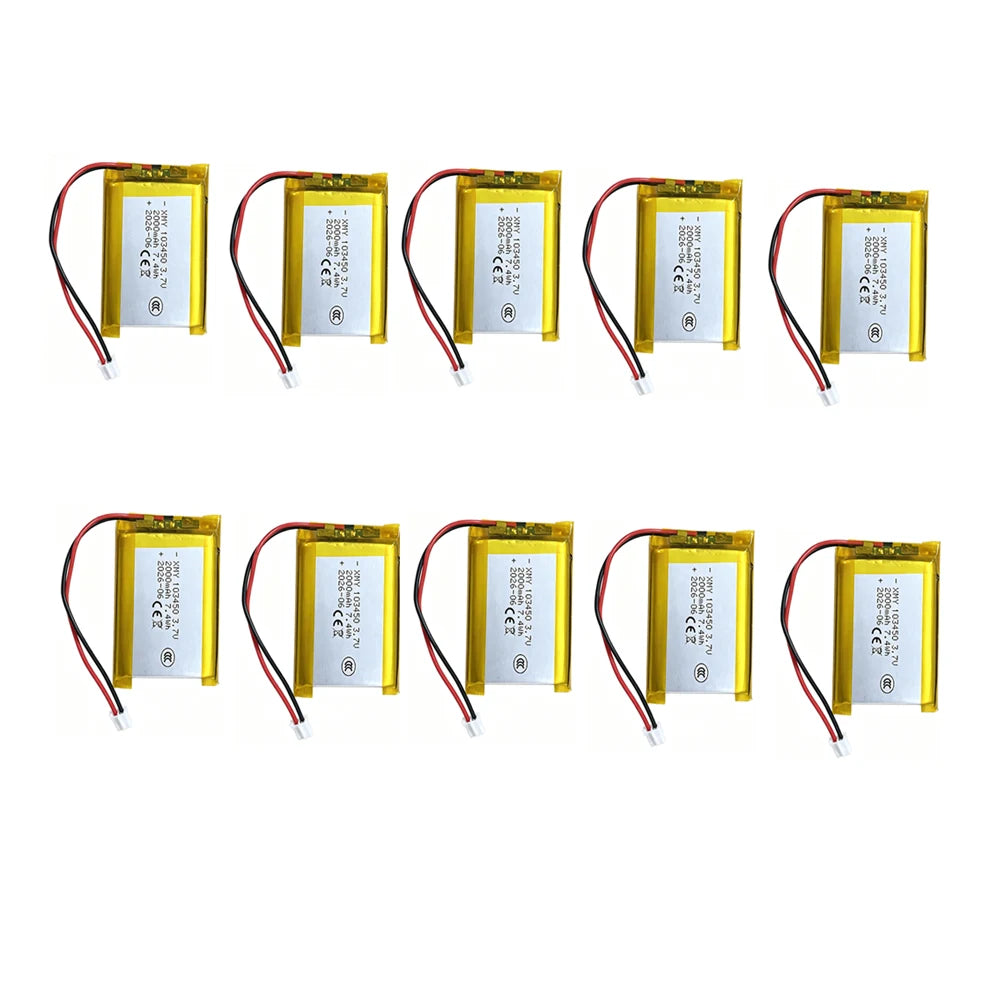 103450 3.7V 2000mAh Polymer Lithium Rechargeable Battery Jst PH 2.0mm 2pin Plug for Camera GPS Navigator MP5 Bluetooth Headset