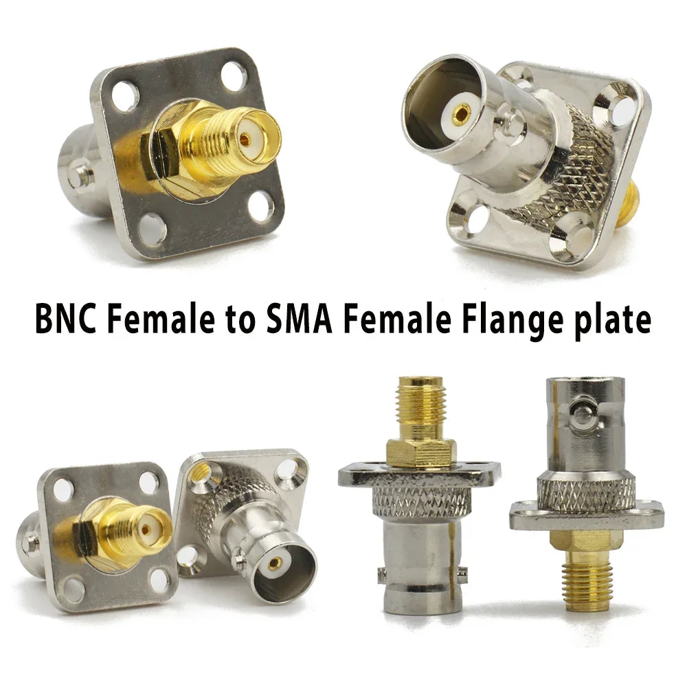 Q9 BNC Female to SMA Female Straight Connector Flange Bulkhead RF Coaxial Adapter 4 Holes Panel for WiFi Ham Radio Antenna 50ohm