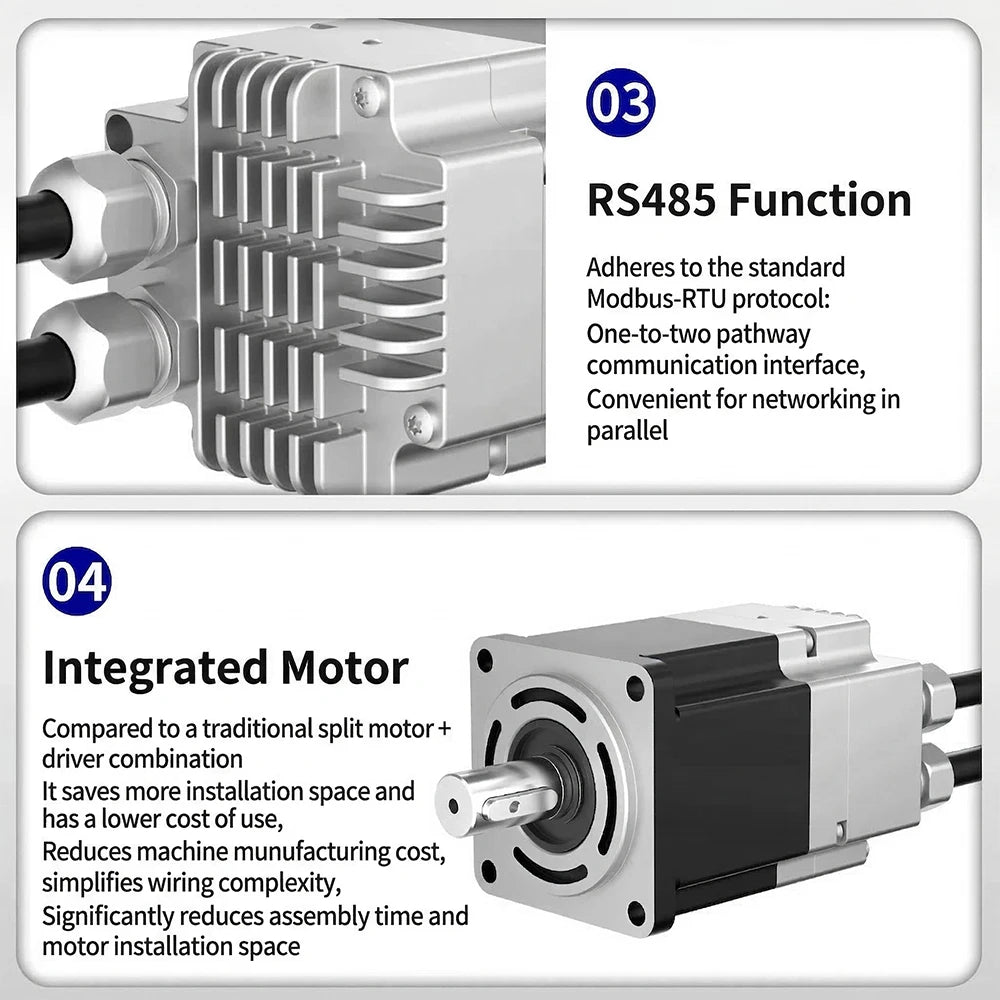 48V DC Servo Motor All-in-one Built In Drive 200-1000W Low Voltage 60/80mm Motor 17Bit Absolute Encoder 3000RPM With RS485