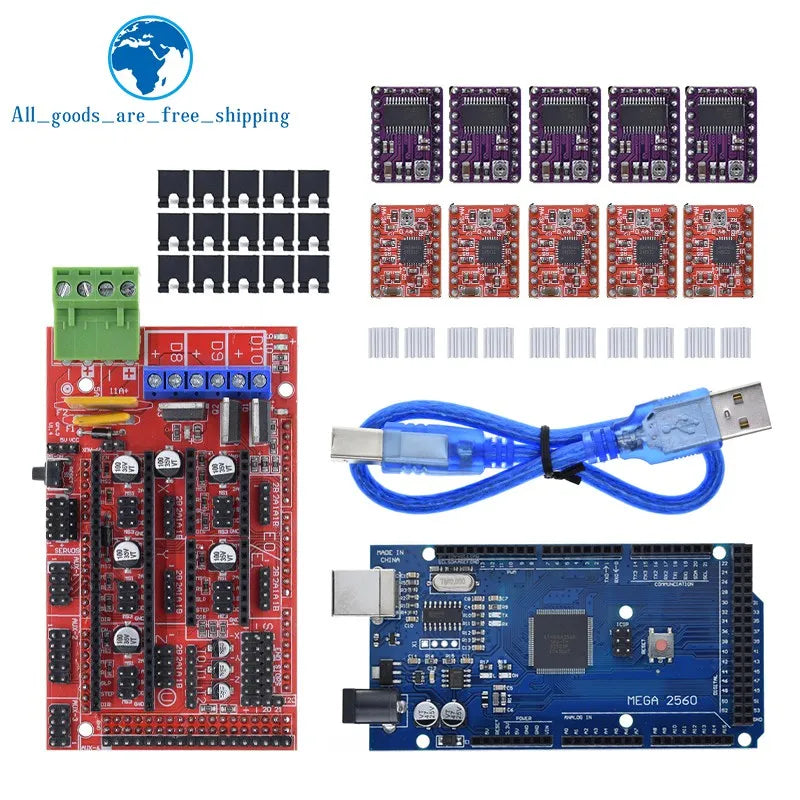 Mega 2560 R3 + RAMPS 1.4 control panel+ 5pcs A4988 or DRV8825 Stepper Motor Drive for arduino kit