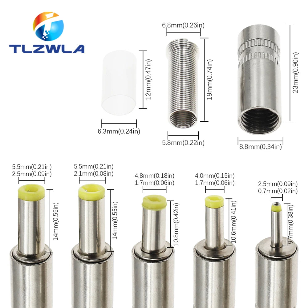 5PCS 5.5X2.5MM 5.5*2.1mm 4.8*1.7mm DC Power Jack Male Plug Metal Connector Adapter With Yellow Head 4.0*1.7 2.5*0.7mm