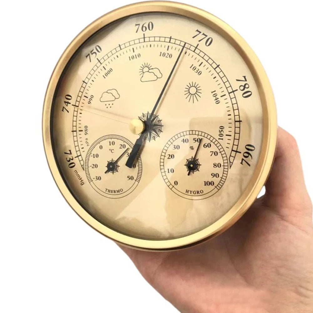 Metal 3 in 1 Barometer Weather Station for Indoor and Outdoor Use Barometer Thermometer Hygrometer with Round Frame