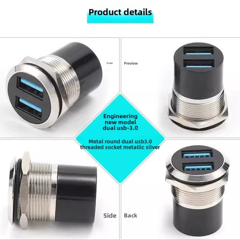 C-type USB3.0 Panel Socket Metal 22mm Circular Dual USB 2.0/3.0 Thread Module Connector USB Interface Type-C HDMI Plug Sockets