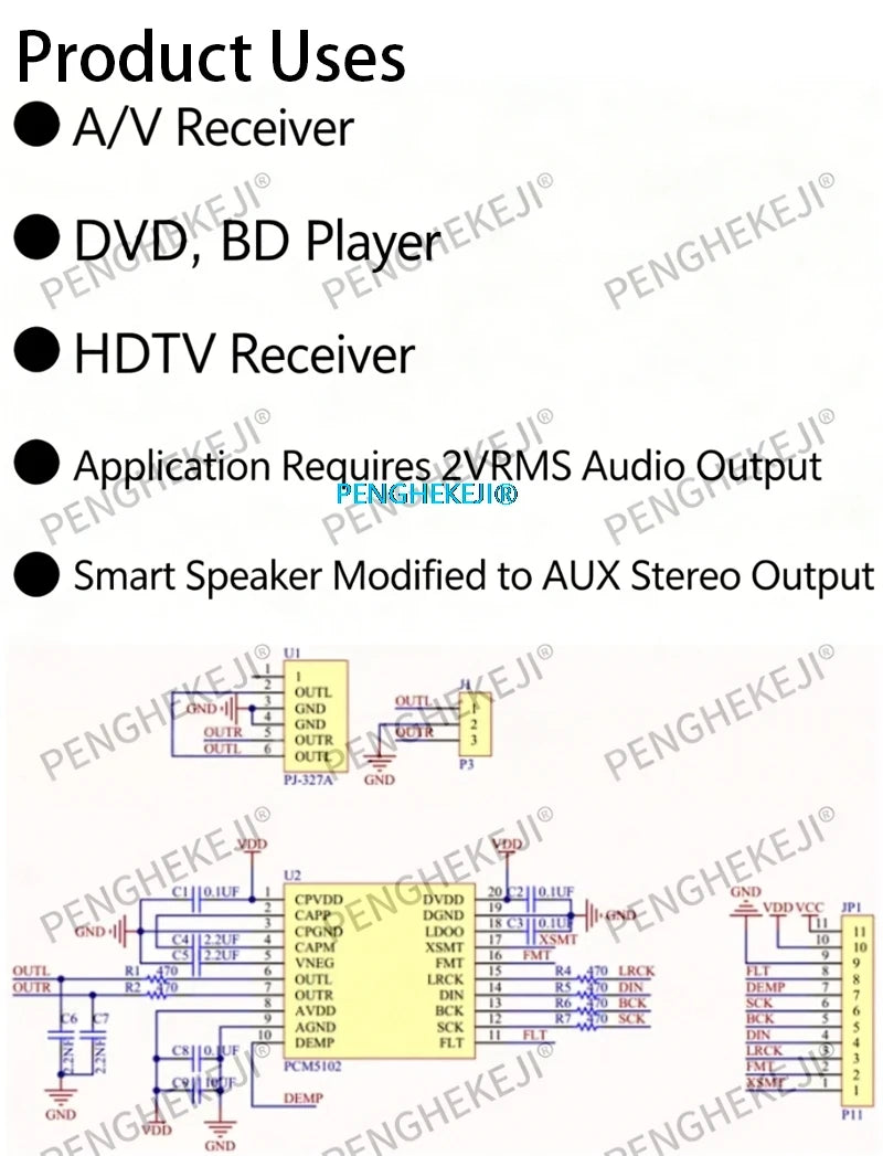 1let Interface I2S PCM5102A DAC Decoder GY-PCM5102 Player Module For Raspberry Pi pHAT Format Board Digital PCM5102 Audio Board
