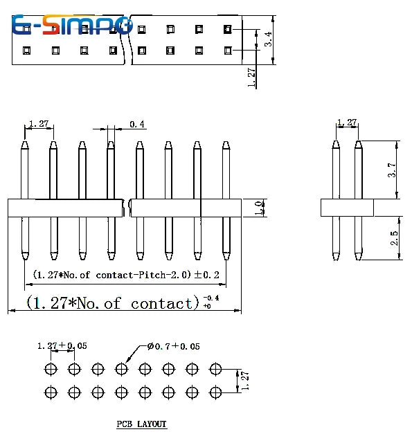 10pcs 1.0mm 1.27mm 2.0mm 2.54mm Pin Header Double Row Male 1/2~40P Breakaway PCB Board Connector Strip Pinheader 1*2/2P 4P 6-40p