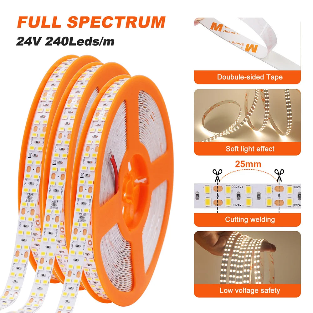 5mm 8mm Led Strip Light RA98 10mm PCB 2700K 3000K 3500K 4000K 5000K 6000K 5m 10m 24V 2835 120 240 LEDs Flexible Tape Lighting