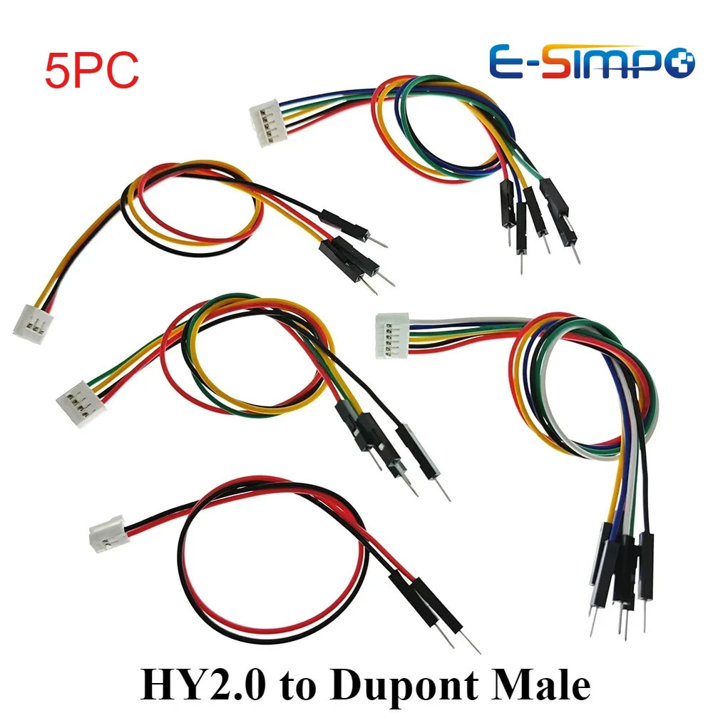 5Pcs HY2.0 to dupont Line Electronic Wire-2P/3P/4P/5P/6 Pin to 2.54mm Dupont-1P Male/Female 20/30cm Wire Connector Color Cable