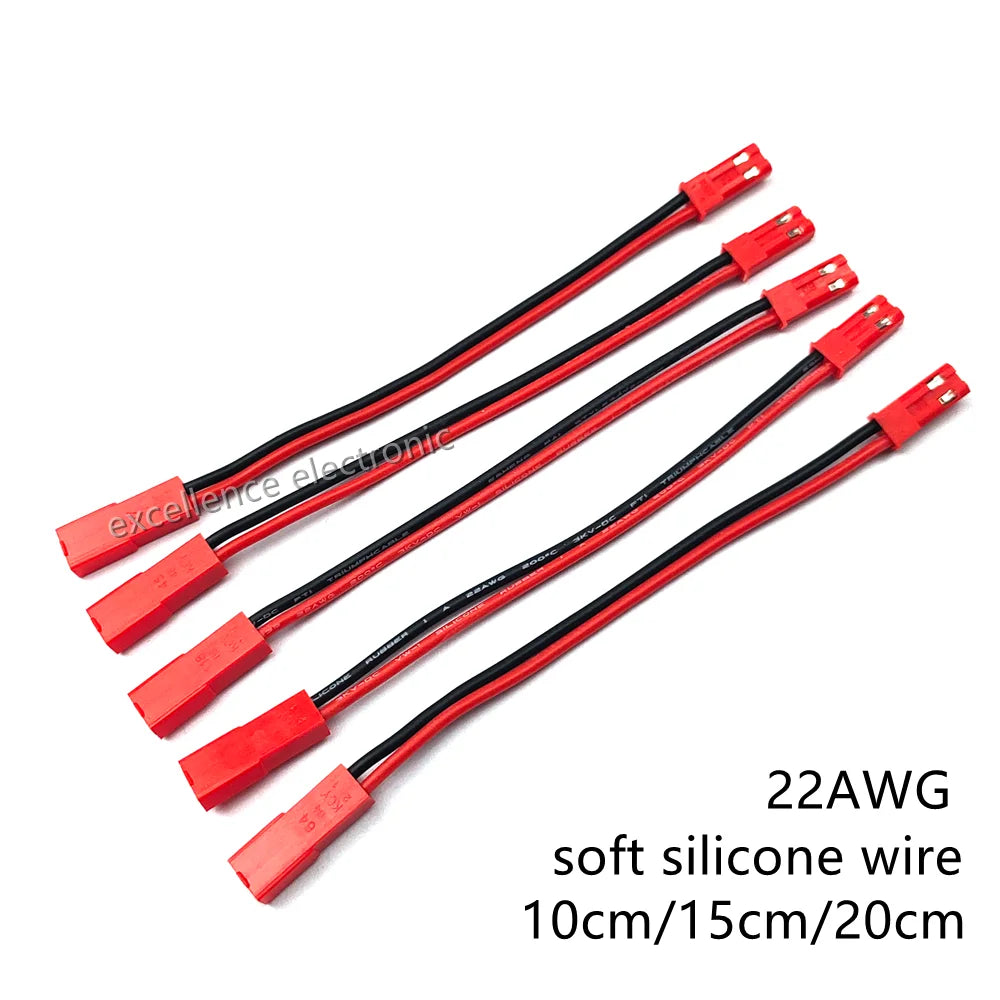 5Pcs RC 10/15/20cm JST Male Female Connector Plug Extension Wire Cable Harness for RC Model Car Aircraft JST 2-Pin Plug Parts