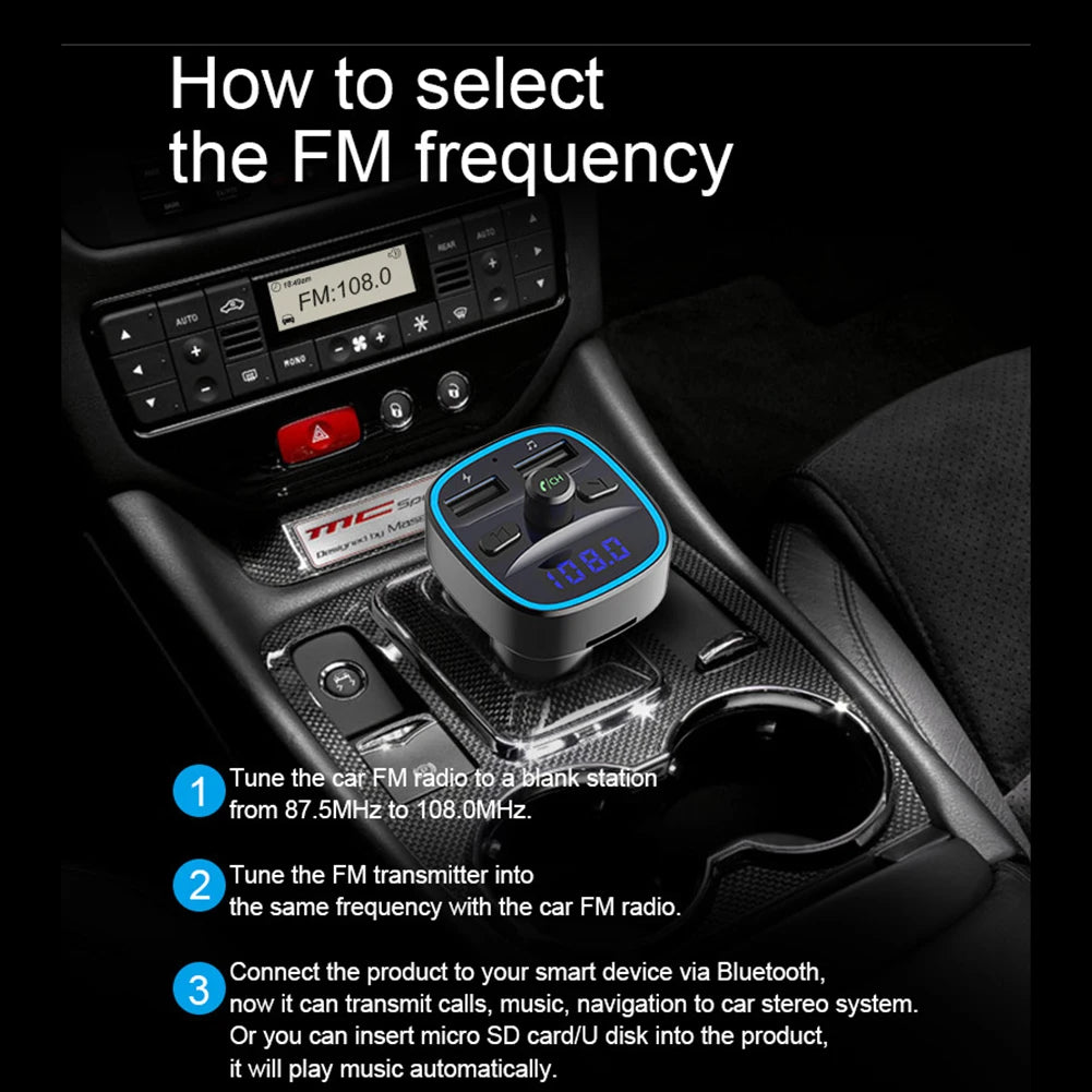 Car Adapter Bluetooth 5.0 Dual USB Port Safe Charging Hands-free Calling Fast Charging FM Transmitter Car Accessories