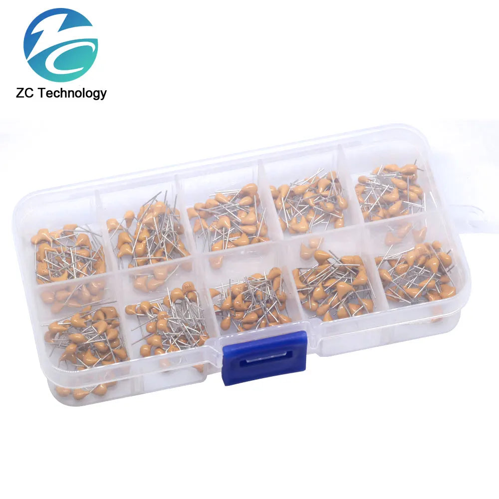 300pcs 10Value 50V 10pF 20pF 30pF 47pF 56pF 68pF 100pF 1nF 10nF 100nF Multilayer Ceramic Capacitor Assortment Monolithic Kit Box