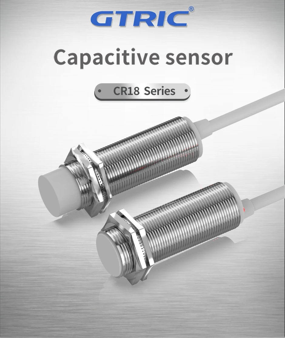 GTRIC M18 Capacitive Proximity Sensor 10-30V DC 3 Wires NPN PNP NO NC Flush Non-Flush Non-Metal Sensing Switch With 2m Cable