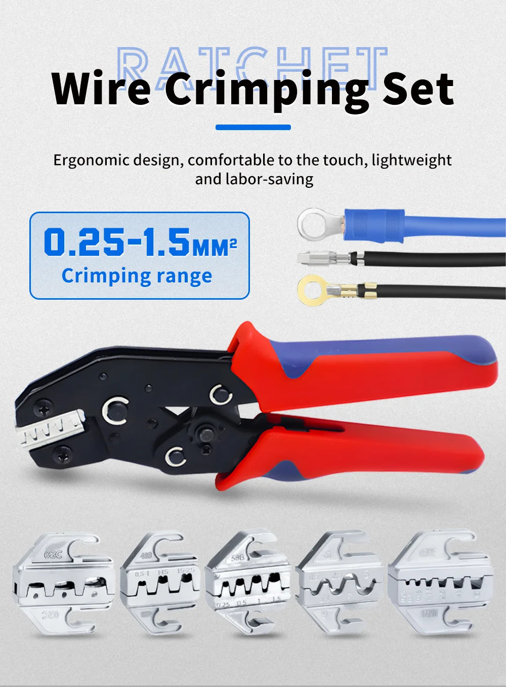 Electrician Pressed Pliers Crimping Tool with Interchangeable Dies Ratcheting Wire Crimper for Electrical Terminals Connector