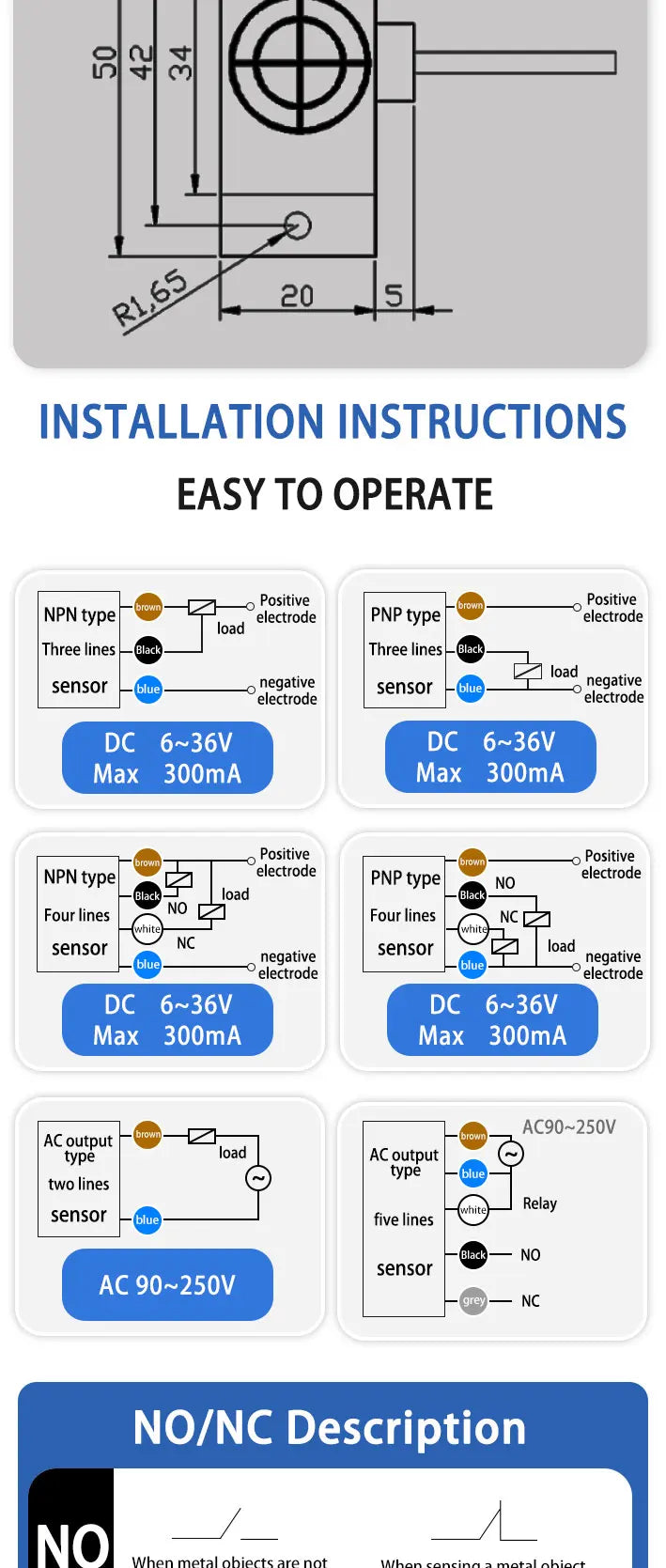 E2K-F Capacitive Proximity Switch Sensor 10mm Sensing Range NPN PNP 12-24V DC Square Capacitive Sensor