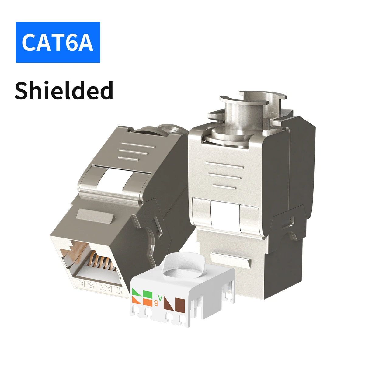 RJ45 CAT8 CAT7 CAT6A Keystone Jack Network Shielded Tool-Free Coupler 180 Degree Type Zinc Alloy Module Adapter Coupler