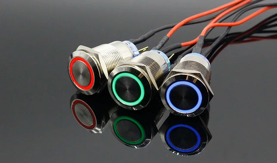 19mm Metal Alumina Black Press Button Led Power Mark Lamp Button Momentary/Latching Control PushButton Switch