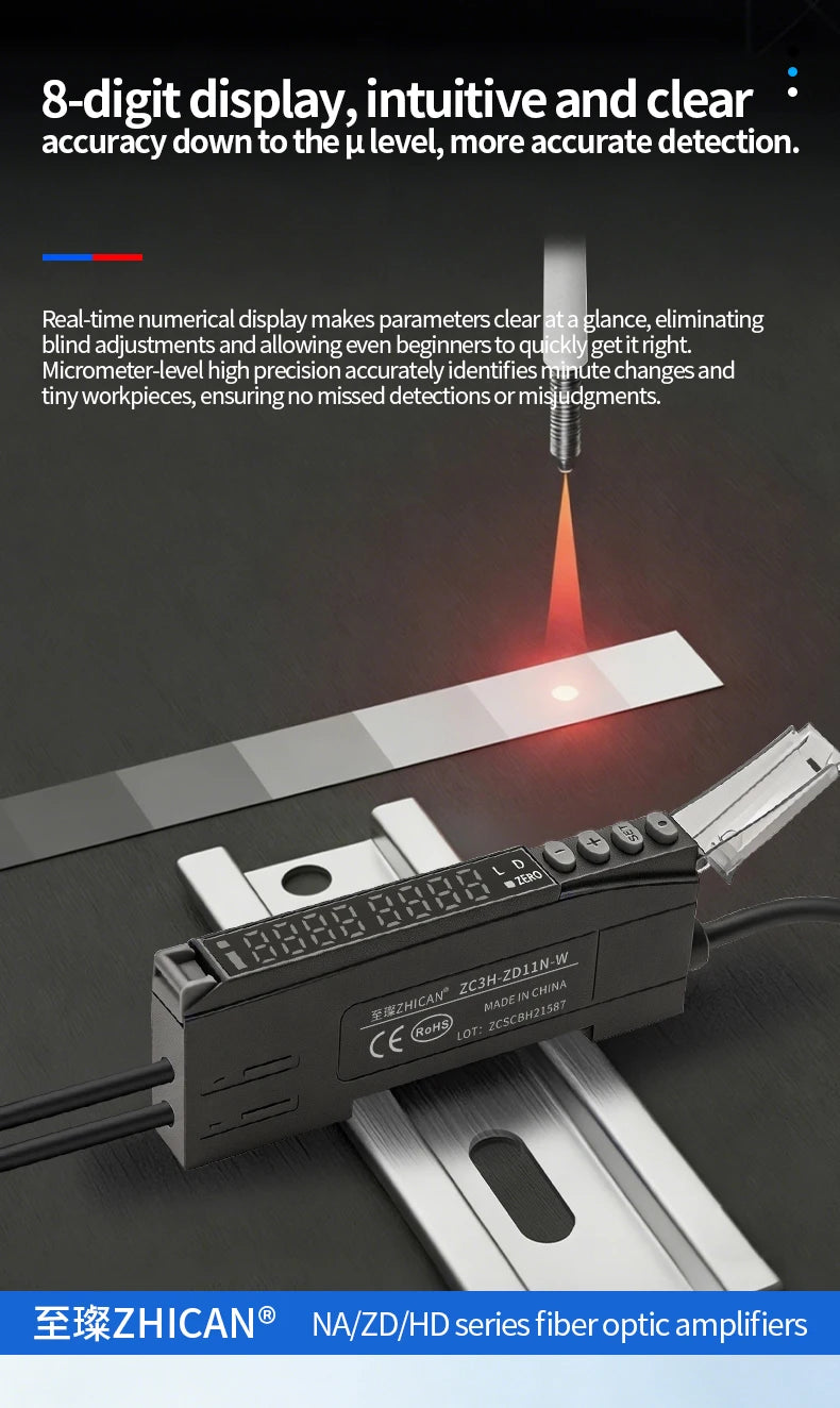 Intelligent Digital Display Fiber Optic Amplifier Sensor for Long and Short Distance Diffuse Reflection Induction Photoelectric