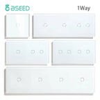 BSEED 1/2/3Gang Touch Switch Double Light Switch Triple Sensor Switch 1Way EU Standard Glass Panel Blue Back Light White Series