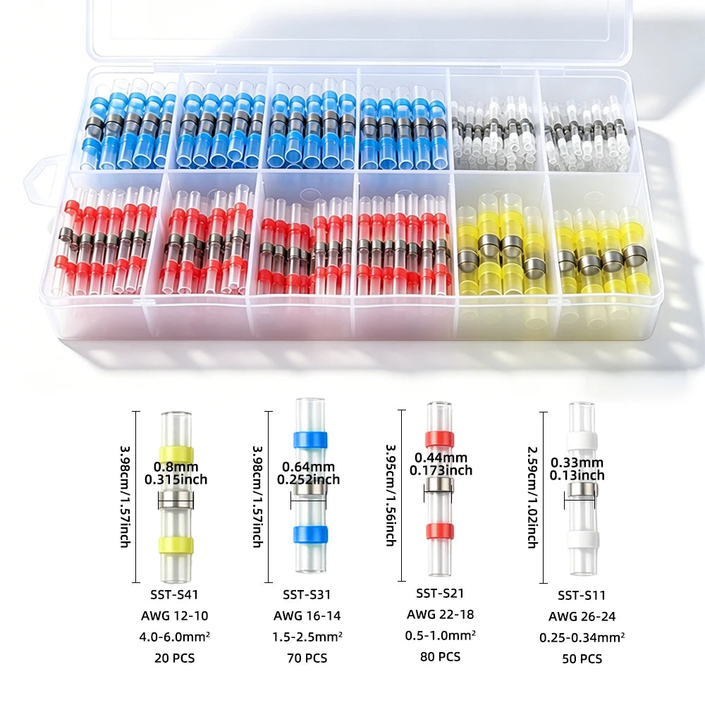 100~1000Pcs Heat Shrink Butt Terminals with Solder ,Solder Seal Wire Connectors,IP67 Waterproof Electrical Equipment Connection