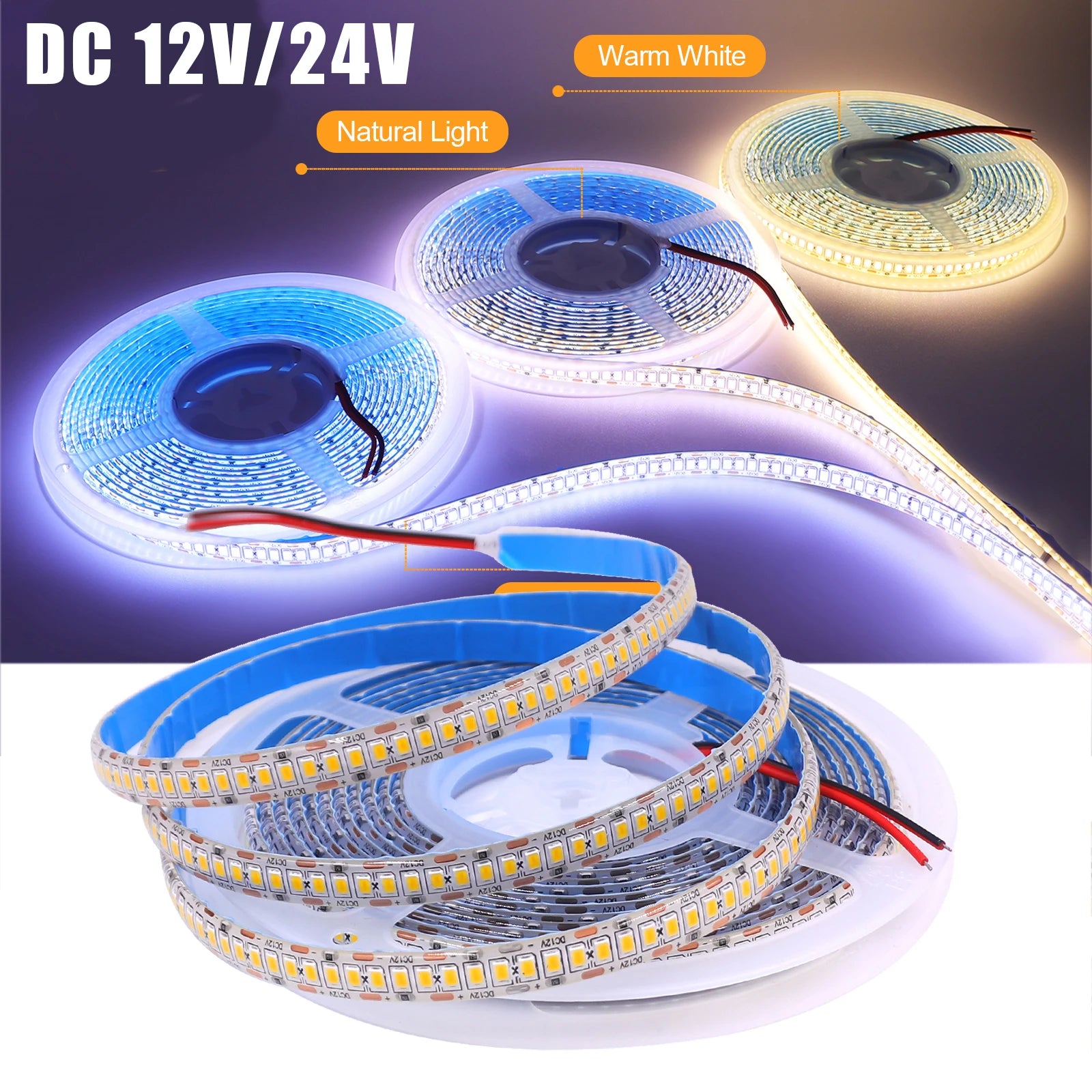 DC 12V 24V SMD 2835 240Leds/M LED Strip Waterproof IP65 IP21 Warm/Natural White Home Decor Flexible Ribbon Tape Light