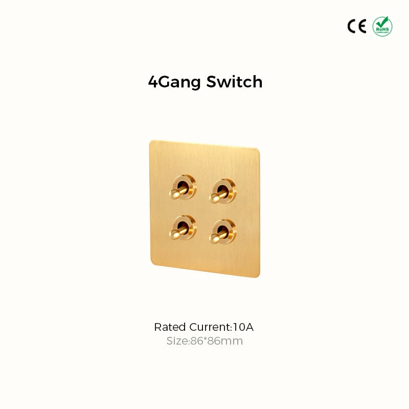 Avoir Gold Rocker Toggle Switch Brass Lever Switch Home Accessories Cat6 Type C EU Sockets And Switches 220V Push Button 86 Type